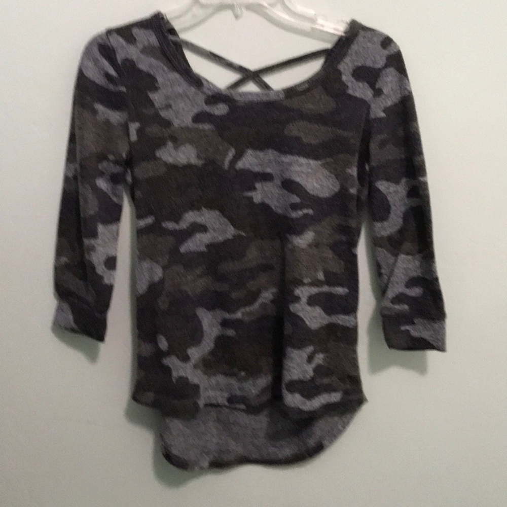No Boundaries Camouflage Crisscrossed Back Top